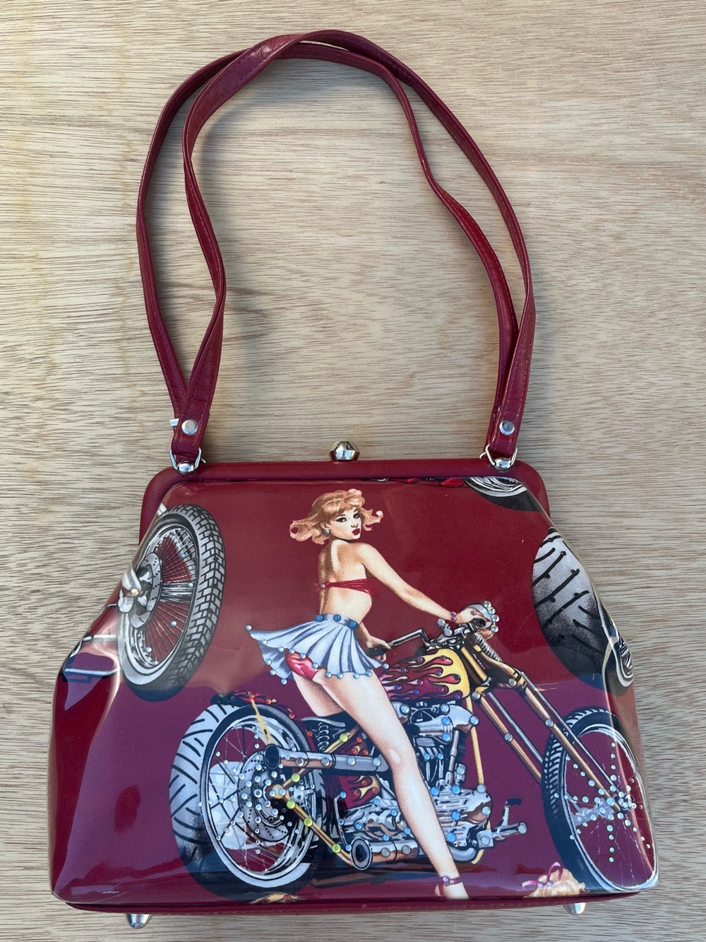 M. ANDONIA Purse Vintage Retro 1950s Motorcycle Pin-up Rockabilly Kiss Bag